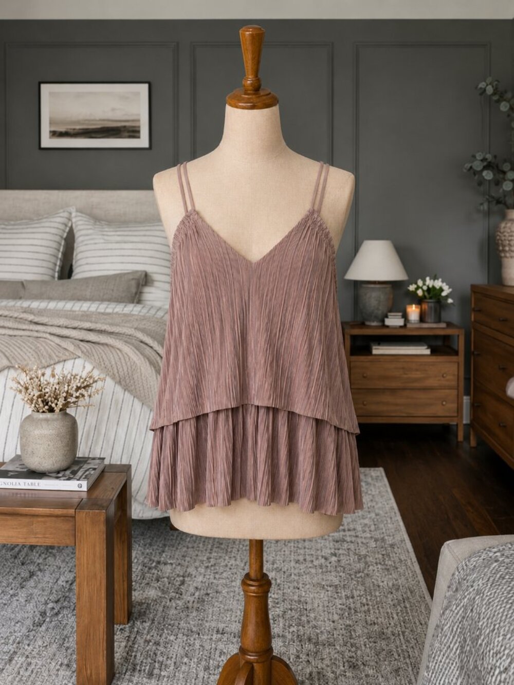 Gianna Bini Ladies Large Champagne tank pleated texture